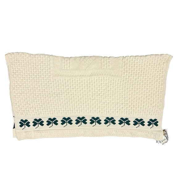 NEW Aran Crafts 100% Merino Wool Irish Shamrock Blanket 50x60 Natural & Green - Picture 8 of 10